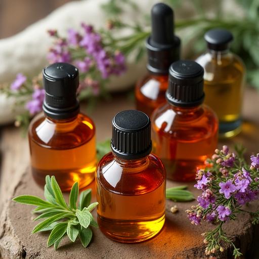 Selezione di oli essenziali naturali su sfondo di legno